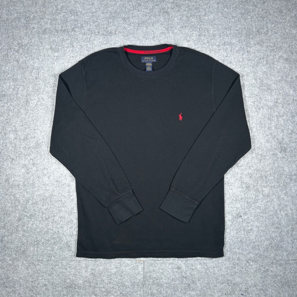 Polo Ralph Lauren Waffle Knit Thermal Shirt Mens Large Black Sleepwear Crew Neck